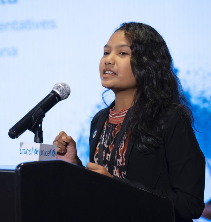 On 15 July 2019 at UNICEF House in New York, Roslinda speaks at a panel discussion at the event ‘Leave No Child Behind: Achieving the SDFs through investing in the rights of the child’. Roslinda, 14 years old, is a second year Junior High School student from Kopbapari Village, Sumba Island in Indonesia. She leads advocacy activities with her village’s Child Forum to ensure space for child voices and pro-child development programmes in her village. Her village has a high prevalence of stunting and violence against children. The region has also high illiteracy problem, school dropouts, lack of access to basic sanitation and poor clean water supply. Roslinda involved with Wahana Visi Indonesia (partner of World Vision International) activities since 2016 and then selected as child forum coordinator in Kombapari Village since 2018. Through Roslinda  and her friend's advocacy and contribution, her village became one of the first villages in Indonesia that issued a regulation on Children Protection, including child marriage prevention and birth certificate obligation, which resulted in having 100% coverage of birth certificate. She is also leading the Child Forum’s participation at the Village Development Process (musrembangdes), which resulted in securing around 60 million rupiah village funds for the EVAC campaign. Her village also declared its commitment to becoming a Child-Friendly Village. Roslinda is passionate about children’s rights and envisions every child in her village and in Indonesia to be protected from any forms of violence. She is also concerned about the school' dropouts’ problem and believes that all children deserve a better education.

The Governments of Indonesia, Ghana and Viet Nam in partnership with UNICEF, the UN Committee on the Rights of the Child, Plan International, Save the Children, SOS Children’s Villages International, World Vision, and ChildFund Alliance held a breakfast side event at UNICEF House in New York.  As the wor