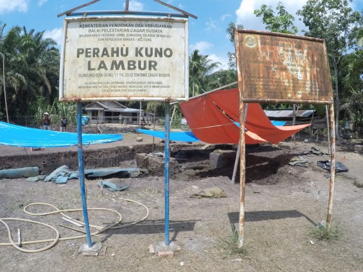 Situs Kapal Kuno di Desa Lambur, Kecamatan Muara Sabak Timur, Kabupaten Tanjung Timur, Jambi, saat ekskavasi pada Sabtu (31/8/2019).