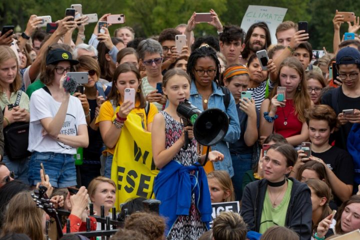 Swedish environment activist Greta Thunberg speaks at a climate protest outside the White House in Washington, DC on September 13, 2019. - Thunberg, 16, has spurred teenagers and students around the world to strike from school every Friday under the rallying cry 
